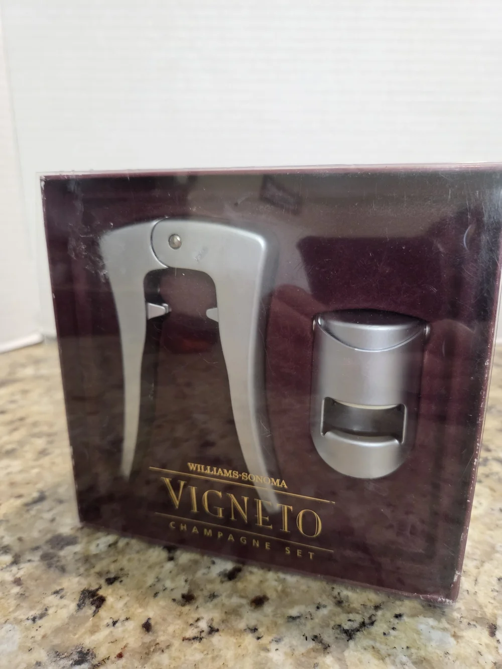 Williams Sonoma Vigneto Champagne Set Opener Stainless Steel Perserve Stopper